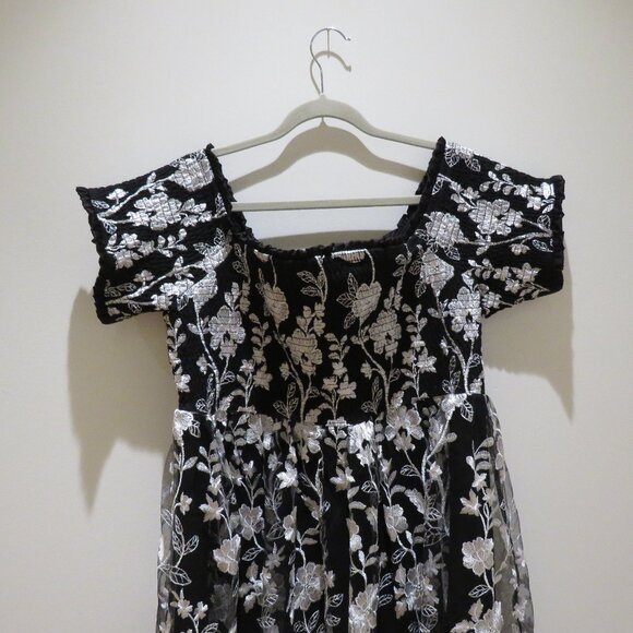 TORRID Mini Lace Smocked Off Shoulder Dress in Black White Evening Whimsigoth - Picture 4 of 15